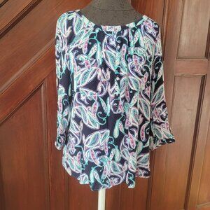 Valerie Stevens Womens Paisley Print Rayon Blouse Size XL